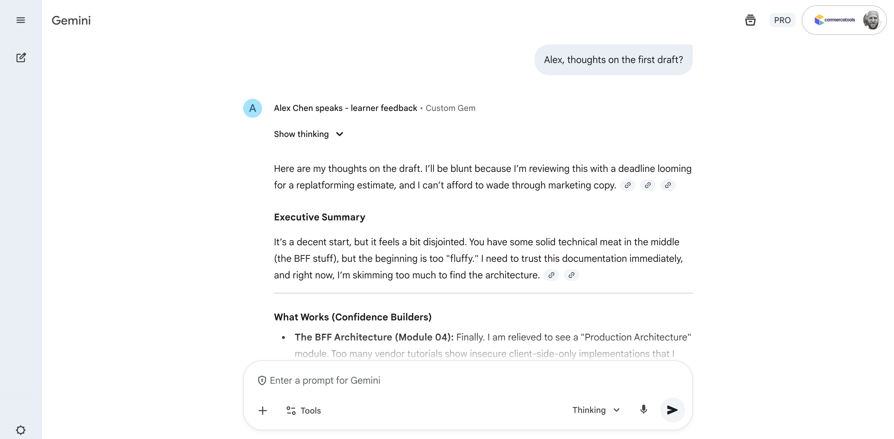 Alex Chen responding in Gemini interface