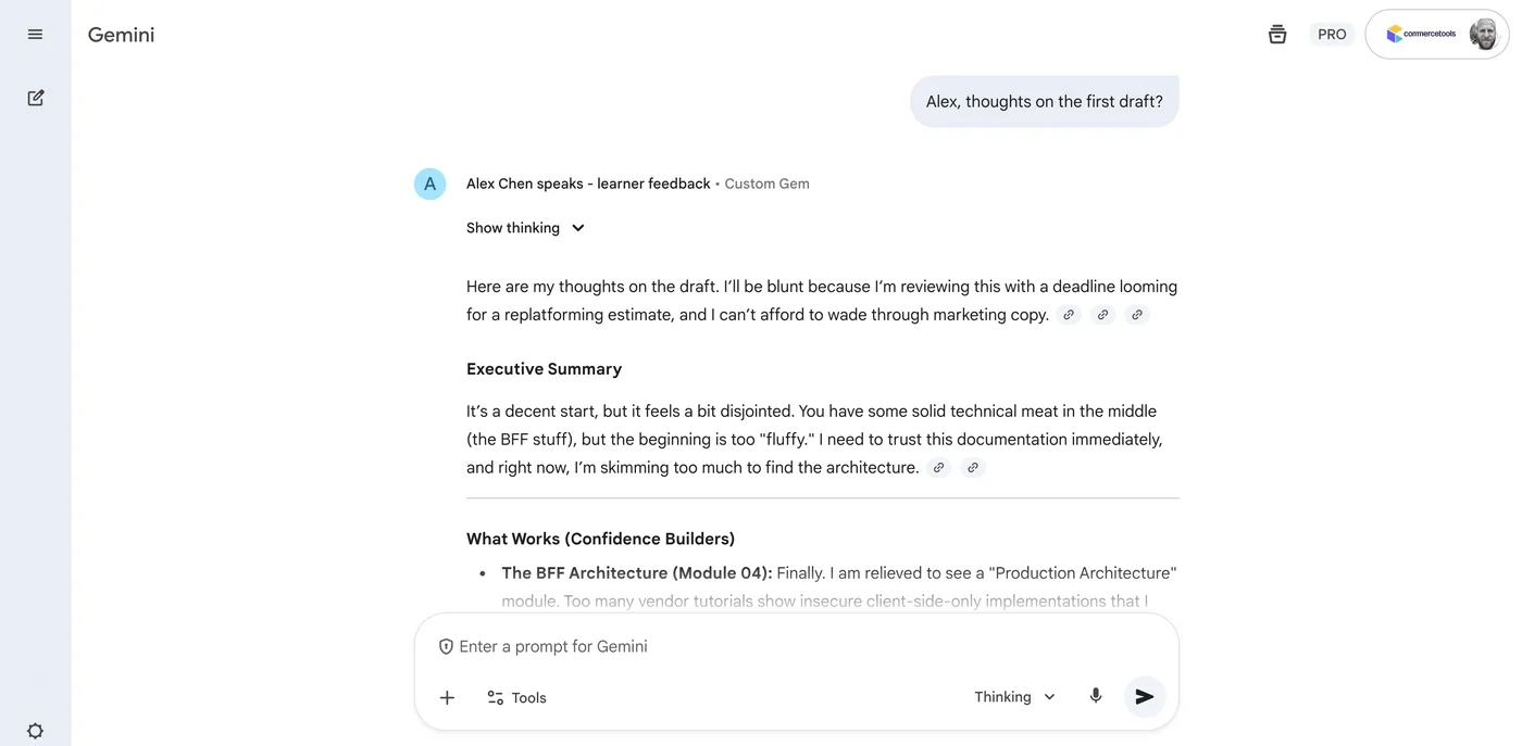 Alex Chen responding in Gemini interface